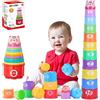 MOONTOY Giochi Impilabili per Bambino 1 anno, con Lettere e Numeri da Impilare,Blocchi Colorati per Insegnare Forme e Colori,Regalo per Compleanno e Natale per 1 2 Anni