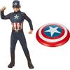 Rubie's 700647_M, costume ufficiale Avengers Endgame Capitan America, per bambini, taglia M, età 5-7 anni, altezza 132 cm & 35640 Scudo di Capitan America, Rosso/Blu/Bianco, Diametro 30.5 cm