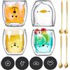 JOTOL Set da 4 Pezzi Tazze per Gatti Carine in Vetro a Doppia Parete, Simpatica Tazza per Animali Con 4 Cucchiai e 4 Sottobicchieri, Tazza di Caffè Resistente al Calore