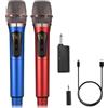 ALPOWL WXM Microfono Wireless, Microfono Karaoke con 192KHZ/24Bit, Professionale UHF Cordless Dynamic Mic System, Sistema PA Ricevitore Ricaricabile per Amplificatore Vocale(rosso