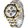 GOLDEN HOUR lusso in acciaio inox analogico digitale orologi per uomo sport all'aperto impermeabile grande orologio da polso pesante (Silver Gold White)