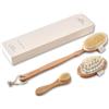 Rosena Set spazzole corpo con spazzola asciutta, ideali per cellulite, linfodrenaggio ed esfoliante cutaneo, Spa Kit in setole naturali - Scrubber schiena con manico lungo, massaggiatore ed esfoliante