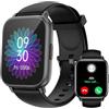 RUIMEN Smartwatch Uomo Donna Chiamate Bluetooth Orologio Contapassi Android iOS Compatibile Fitness Watch Sportive Cardiofrequenzimetro da polso Saturimetro Impermeabile IP68 Notifiche Whatsapp Nero