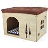 SONGWAY Casa de Madera pour Cane Gatto - Sgabello Casetta per Animali domestici con Cuscino Rimovibile per Cucciolo e Gatto, 57×40×40cm