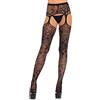 LEG AVENUE CALZE PIZZO FLOREALE CON angenaehtem Reggicalze, taglia unica, colore: nero