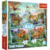 Trefl 4in1, 4, 12 a 24 pezzi dinosauri, diversi livelli di difficoltà, divertimento, per bambini sopra i 3 anni puzzle, Colore eccezionali, 34609