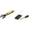 Stanley 0-90-949 Chiave Regolabile a Rullino, 250 mm & STHT0-70885 Giravite Porta Inserti Multibit 34 Pezzi, Giallo Nero
