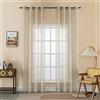 GIRASOLE HOME Coppia Tende Filtranti Semi Trasparenti Simil Lino Effetto Rattoppato Tenda con Occhielli per Interni 2 Pannelli 140x275cm (Marroncino)