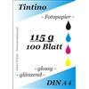 Tintino 100 fogli di carta fotografica standard A4 115 GSM extra leggera e lucida ad asciugatura rapida resistente all'acqua, bianco brillante molto alto colore brillante per stampanti a getto d'inchiostro