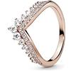 PANDORA Anello Princess Wishbone placcato in oro rosa 14 carati con zirconi cubici trasparenti, 48