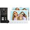 EURA VDP-80C5 - Videocitofono a 4 fili, 2 x 7 pollici, 2 ingressi, crittografia, FHD, RFID, 1080p, Wiess
