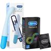 Durex Play Ice Breaker, Vibratore Stimolante con Velocità Regolabile, Waterproof + Retard Preservativi, 12 Profilattici