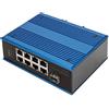 DIGITUS Switch industriale 9 porte Fast Ethernet PoE - Non gestito - 8 porte RJ45 + 1 porta SFP - 10/100 Mbps - Montaggio su guida DIN - Classe di protezione IP40 - blu/nero