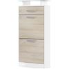 Vladon Scarpiera Loret V2, mobile per 8 paia di scarpe con 2 ante a ribalta, 1 cassetto e ripiano in vetro, opaco bianco/rovere grezzo (46 x 104 x 23 cm)