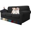 MAXIJIN Copridivano elasticizzato a 3 Posti con 3 Copricuscini, Copridivano antiscivolo a tre posti con Copricuscino Separato per animali domestici, cani (3 Posto, Nero)