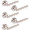 Jdel Set di 5 maniglie per porte interne, set di maniglie per porta di passaggio con rosetta, 50 mm, alluminio e zama, nichel satinato