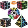 ROXENDA Speed Cube Set, 2X2 3X3 Skewb Piramide Megaminx Cube - Cubo Magico Fast Cubo di Velocità Collezione per Bambini e Adulti [5 Pack] (Fibra di Carbonio)