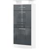 Vladon Scarpiera Loret V2, mobile per 8 paia di scarpe con 2 ante a ribalta e 1 cassetto e ripiano in vetro, bianco opaco/grigio lucido (46 x 104 x 23 cm)