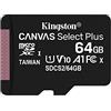 Kingston - Micro SD Card HC 64 GB -C10 Kingston + Adattatore SD- Canvas Select Plus Rif: SDCS2/64 GB Sorecop Incluso