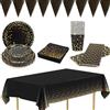 ORO NERO CARTA Piatti Stoviglie Compleanno Set, Carta Piatti Bicchieri  Tovaglia EUR 24,99 - PicClick IT