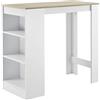 [en.casa] Tavolo Alto da Bar con 3 Scomparti Aperti Bancone da Lounge caffè Bistrot con Ripiani Laterali Penisola Cucina Stretta 110x50x103 cm - Bianco/Effetto Rovere
