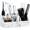 Luxspire Porta Spazzolino a 5 Scomparti, Portaspazzolino per Pennelli Trucco, Organizzatore per Spazzolino Dentifricio, Supporto per Dentifricio, Ottimo Accessorio per Bagno, Salvaspazio - Bianco