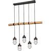 Trio Leuchten Forester 308100567 - Lampadario a sospensione in metallo nichelato anticato, legno, cavo in tessuto, colore: nero, 5 x E27