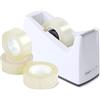 Rapesco 1620 Dispenser per Nastro Adesivo 300 con Nucleo da 25 mm, Include 4 Rotoli di Nastro, Bianco