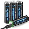 4 Pile Batterie Ricaricabili Al Litio AA Stilo 2600 mWh Usb C Cavo
