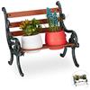 Relaxdays Mini Supporto per Fiori, Ghisa e Legno, Panchetta per 2 Vasi, Vintage, Giardino, Ø 7,5 cm, Verde Scuro-Marrone