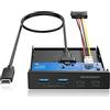 GRAUGEAR Pannello frontale 4-porte HUB tutte con 10Gbit/s, 2X USB-C+2X USB-A HUB USB3.2 Gen2, pannello frontale per alloggiamento PC da 3,5 pollici, USB3.2 Gen2 Chiave A 20 pin, metallo