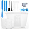 Suzzam Misurini in silicone per resina epossidica, tazze in silicone da 600 e 100 ml, bastoncini in silicone, spatola in silicone, paletta di miscelazione, tazza di erogazione, gocciolatore, guanti