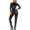 FEOYA- Donna Tuta Sexy Ecopelle Catsuit Cosplay Costume PU Bodysuit in Pelle Elasticità Catwoman Costume Latex Party Wetlook Tuta Bodysuit Clubwear Costumi (M-nero1)