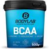 Bodylab24 BCAA Powder 500g, BCAA in polvere ad alto dosaggio, leucina, isoleucina e valina nel rapporto 2:1:1, aminoacidi a catena ramificata, ideale da aggiungere a un frullato proteico, insapore