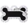 MyFamily Medaglietta per Cani Personalizzabile Glam Osso Nero Piccolo Strass