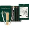 Faber-Castell Pitt Graphite Set di matite in custodia metallica, piccolo, 11 + 3 pezzi, inclusi matita da cancellare con pennello, raschietto per carta e blocco per affilare le mine