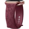 Mastten Intagliato Fiore Cinturino Compatibile con Apple Watch 40mm 38mm 41mm, Donna, Morbido Silicone Elegante Modello Rosa per Apple Watch Series 9 8 7 6 5 4 3 2 1 SE, Vino Rosso