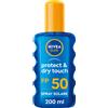 Nivea Sun Spray Solare Protect & Dry Touch Fp50 Crema Solare 100% Trasparente Per Sportivi 200ml