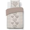 VISION ALICE cuori - 100% cotone - Set Copripiumoni 140 x 200cm con 1 federa 65 x 65cm per letto singolo - Tessuto morbido e confortevole - Colore: beige - Certificato Oeko-Tex