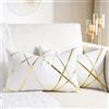 DecorMommt Federa Cuscini 30x50Cm Cuscini per Divani Moderni Cuscino in Velluto Linee Bianco e oro Copricuscini Federe per Soggiorno Camera Letto Panca Auto Decorazione Inverno 2 pezzi