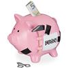 Relaxdays Salvadanaio a Forma di Maialino, con Martelletto per Rompere la Ceramica, Chiavi per Aprire, Porta Soldi, Rosa