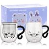SHENDONG Set di 2 tazze da caffè con gatto carino con manico da 241 ml, tazza da latte a doppia parete in vetro isolante per caffè espresso, regalo per compleanno, San Valentino e ufficio bianco nero