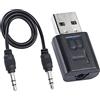QIANRENON Adattatore USB Bluetooth 5.0 Adattatore audio wireless Ricevitore musicale per auto per sistema stereo Spesker portatile ecc. (Aux in) con jack da 3,5 mm e cavo audio Nero