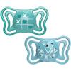 Chicco 2pz Succhietto Micrò in Silicone con Tettina Micro e Scudo ergonomico, 16-36 mesi - Azzurro, Rosa, Lumi - Azzurro