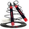 Rebsport Corda per Saltare Professionale da Crossfit REBSPORT regolabile e autobloccante con Polsini in Regalo e 2 Cavi in Acciaio da 2.5mm ideale per double under (rosso)