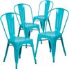 Flash Furniture 4 sedie impilabili, qualità professionale, in metallo, per interni ed esterni, in plastica, ferro e gomma, cristallo/color foglia di tè, set da 4 unità