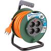 Electraline 49108 Prolunga Elettrica 25 mt con Avvolgicavo 4 Prese Polivalenti (Schuko + 10/16A) Spina Grande 16A, con Protezione-Sezione Cavo 3G1 mm², Verde-Arancio