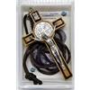 GTBITALY 10.026.90 LACSCA croce san benedetto in legno di ulivo con collana laccio 8 cm rettangolare con riga con scatola regalo e preghiera in italiano