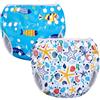 Luxja Riutilizzabile Pannolini da Nuoto (Confezione da 2), Costume Pannolino Lavabili, Impermeabile Pannolino Piscina (0-3 Anni), Shell + Pesce Azzurro