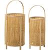 DRW Set di 2 lanterne rotonde in legno naturale 30 x 51 cm e 24 x 47 cm